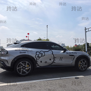 适用特斯拉modely 3车贴凯蒂猫KT猫 SU7 YU7车身卡通贴纸定制拉花