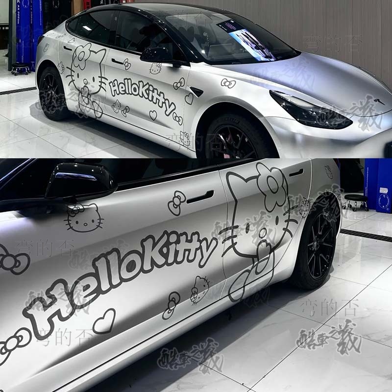 适用特斯拉model3/Y卡通Hello Kitty车贴拉花KT猫蔚来es拉花装饰