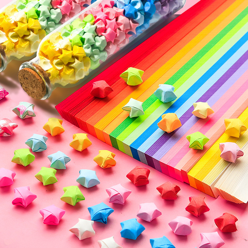 彩色星星折纸条渐变色幸运星五角星纸手工叠折星星的专用纸小星星
