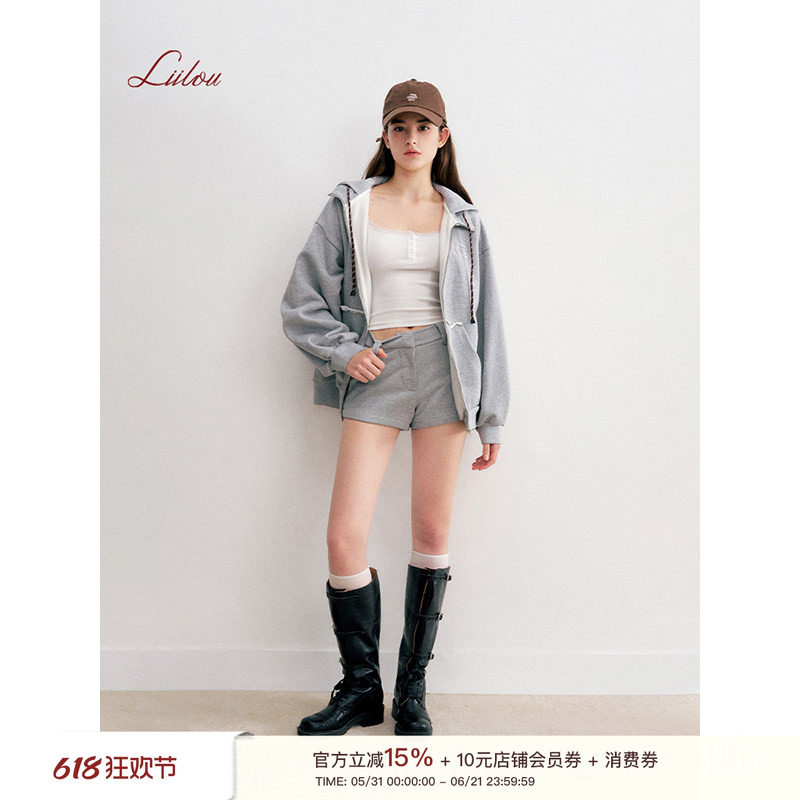 Liilou sporty chic 高克重挺阔连帽卫衣外套短裤套装