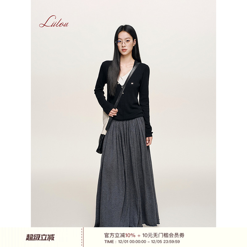 松紧宽腰头A字垂感长半裙