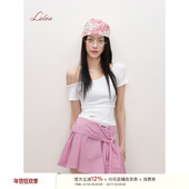 斜肩短袖 Liilou T恤 可爱小狗刺绣 修身 clean fit