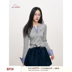 拼接格纹收腰长袖 舒适人棉 打底 知识缪斯 Liilou