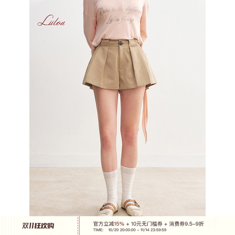 打褶设计天丝棉A字休闲短裤