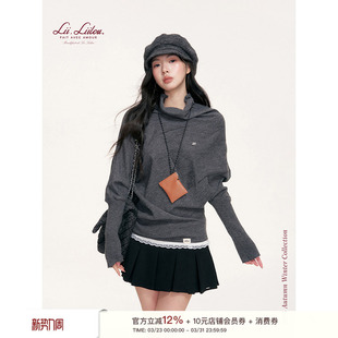 解构分割线高领蝙蝠袖 卢昱晓沈月同款 剪裁 斗篷式 针织毛衣 Liilou