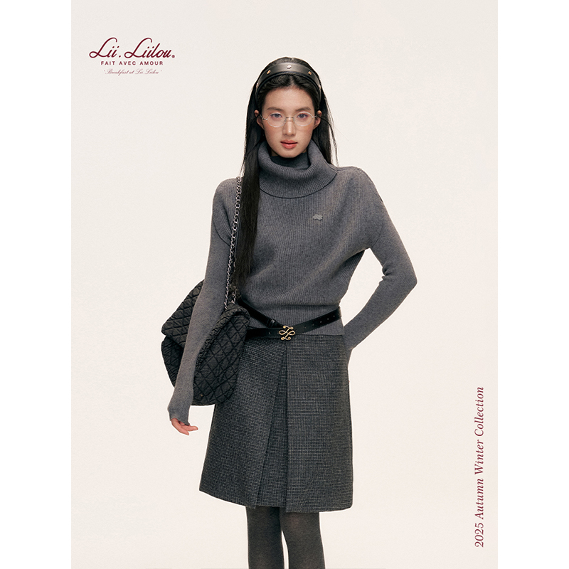 高领背心长袖两件套针织衫