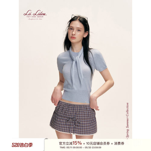 小领巾正肩针织短袖两件套