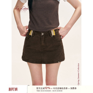 撞色腰袢 softfit 100棉侧拉链高腰直筒牛仔短半裙 26ss Liilou