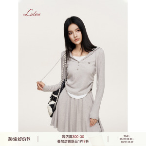 Liilou 24aw sporty dress 撞色假两件 连帽长袖短半裙套装