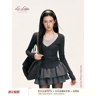 fit clean 羊毛混纺 假两件撞色挂脖系带长袖 Liilou 打底衫 25aw