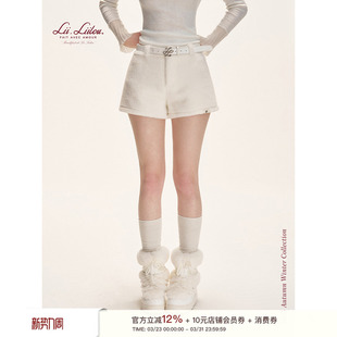 环保水貂毛软糯加厚A字高腰直筒宽松短裤 Liilou Snowcore