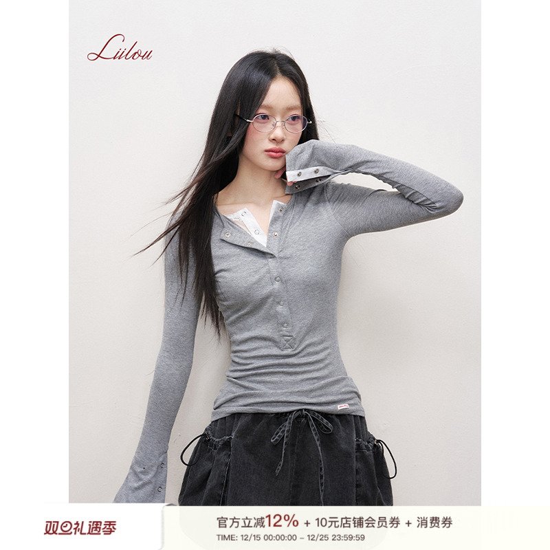 蕾丝拼接修身打底假两件