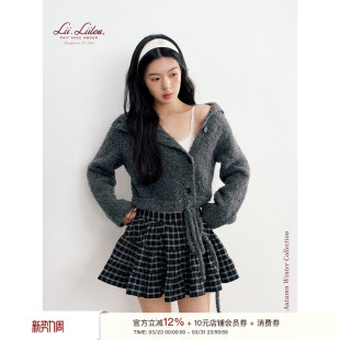 洋裁格纹 girl 麂皮绳系带格纹A字蓬蓬蛋糕裙 Bubble Liilou