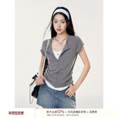 Liilou T恤 拉链捏褶收腰短袖 cleanfit 慵懒舒适