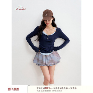 纯棉A摆简约时尚 Liilou 复古格纹 学院感 木耳边短半裙 25aw