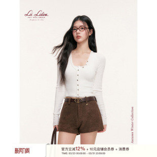 羊毛混纺 fit 系扣v领修身 长袖 Liilou 打底针织衫 clean