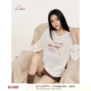 cozy 罩衫 fit 不规则领口假两件长袖 旧邮票印花 Liilou