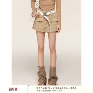 Liilou 复古贴标排扣设计感半身裙a字高腰显瘦短裙女