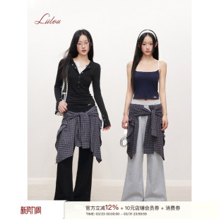 打结叠穿阔腿休闲裤 陈都灵同款 格纹拼接 随身打结 Liilou