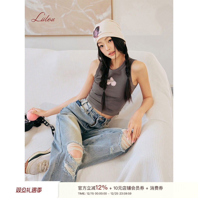 liilou辣妹背心上衣运动无袖女