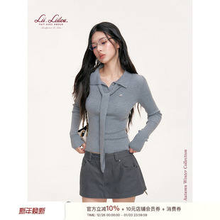 polo领领结针织长袖 Liilou 软糯混纺绵羊毛 高智淡人 上衣 25aw