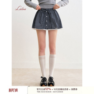 蕾丝拼接 style 100%棉蕾丝拼接格纹A字半裙 preppy Liilou