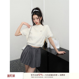 短袖 上衣女春夏季 女 特殊立体提花肌理圆领短款 Liilou