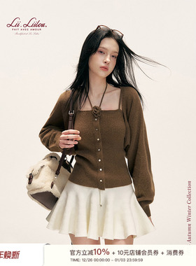 Liilou Balletcore 浣熊绒绵羊毛 立体钩花针织吊带开衫两件套