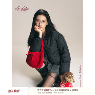 25aw 50羊毛千鸟格纹立领短款 Geek 90白鸭绒 羽绒服 chic Liilou