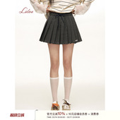 重工压褶 知识缪斯 撞色抽绳百褶格纹半裙 Liilou 关晓彤同款