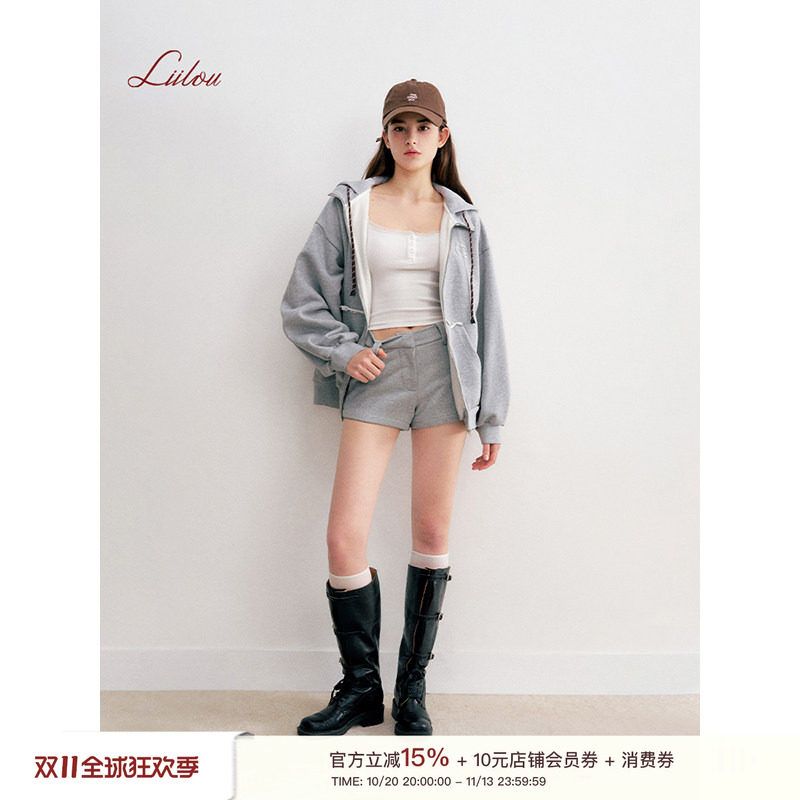 Liilou sporty chic 高克重挺阔连帽卫衣外套短裤套装