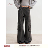 Liilou 裤 高智运动 纯棉高腰直筒分割工装 立体口袋 卢昱晓同款