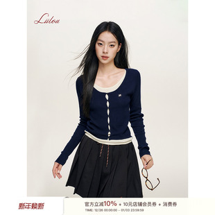 桑蚕丝羊毛撞色假两件长袖 Liilou 镂空门襟 fit 针织上衣 clean