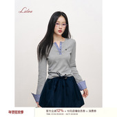 Liilou 打底 拼接格纹收腰长袖 知识缪斯 舒适人棉