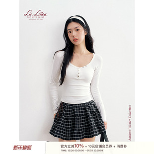 fit 竖坑条 插肩袖 Liilou 调节扣U领长袖 clean 修身 打底T恤 25aw