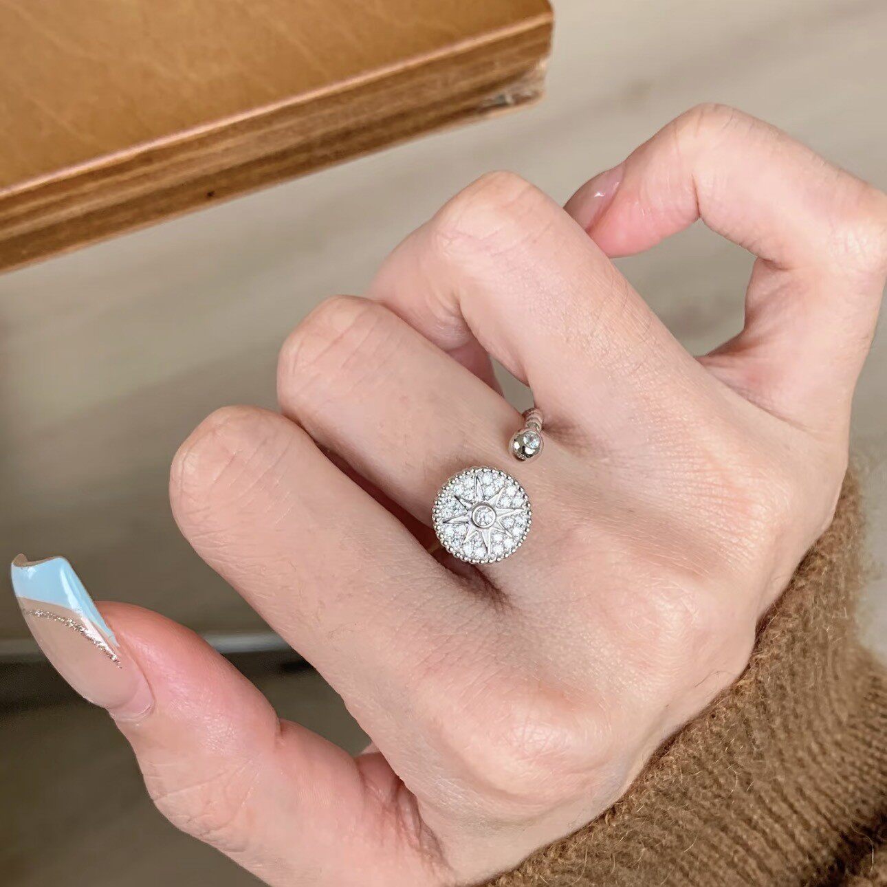 新款八芒星罗盘戒指女轻奢高级感