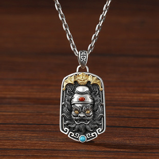 新款钟馗伏魔吊坠复古民族风个性潮流项链牌挂坠饰品