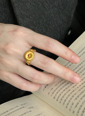 新款古法拉丝平安扣戒指Vintage