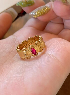 新中式红色锆石皇冠戒指女款小众