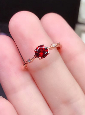 新款欧美小众红色锆石戒指女简约