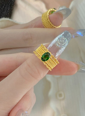 中古轻奢绿色锆石戒指女高级感时