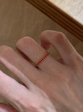 新款红色极细小排钻戒指女轻奢小