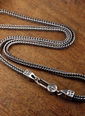 镀银狐尾项链镀银男士复古潮男简约粗犷百搭