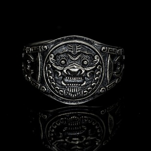 新款国风复古醒狮盾牌戒指男女百搭民族风个性可调节戒指