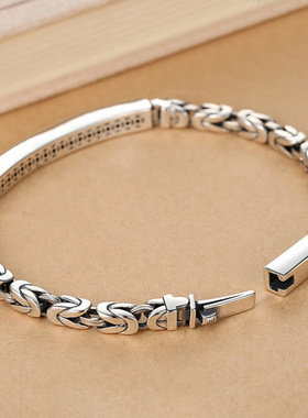 925镀银光面平安纹情侣手链一对