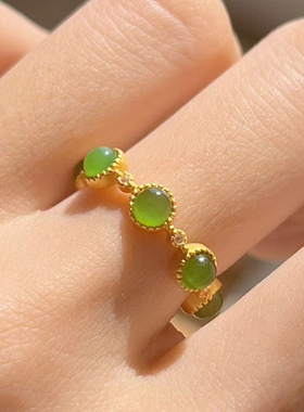 新款新中式古法绿色锆石开口戒指