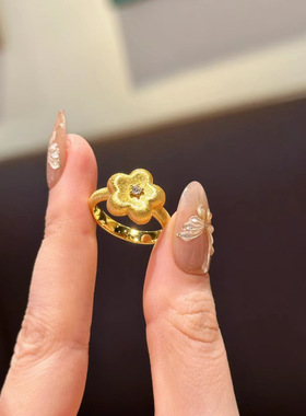新款小金花点钻戒指女新中式轻奢