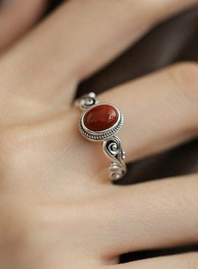 新款复古新中式国风蛋形红色石头