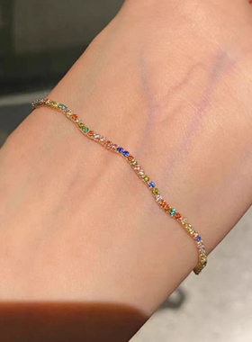 新款多巴胺彩色锆石可抽拉手链高