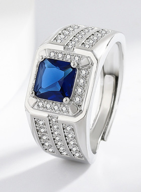 新款时尚霸气蓝色锆石开口男女款